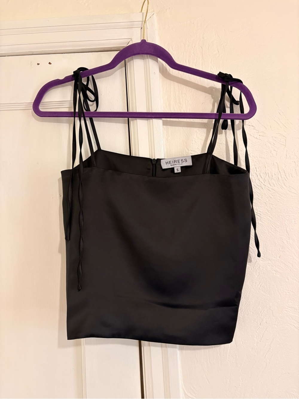 Heiress Black Satin Tie-Strap Tank Top